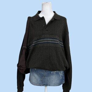 brown striped vintage 90s polo long sleeve shirt indie skate grunge boyfriend